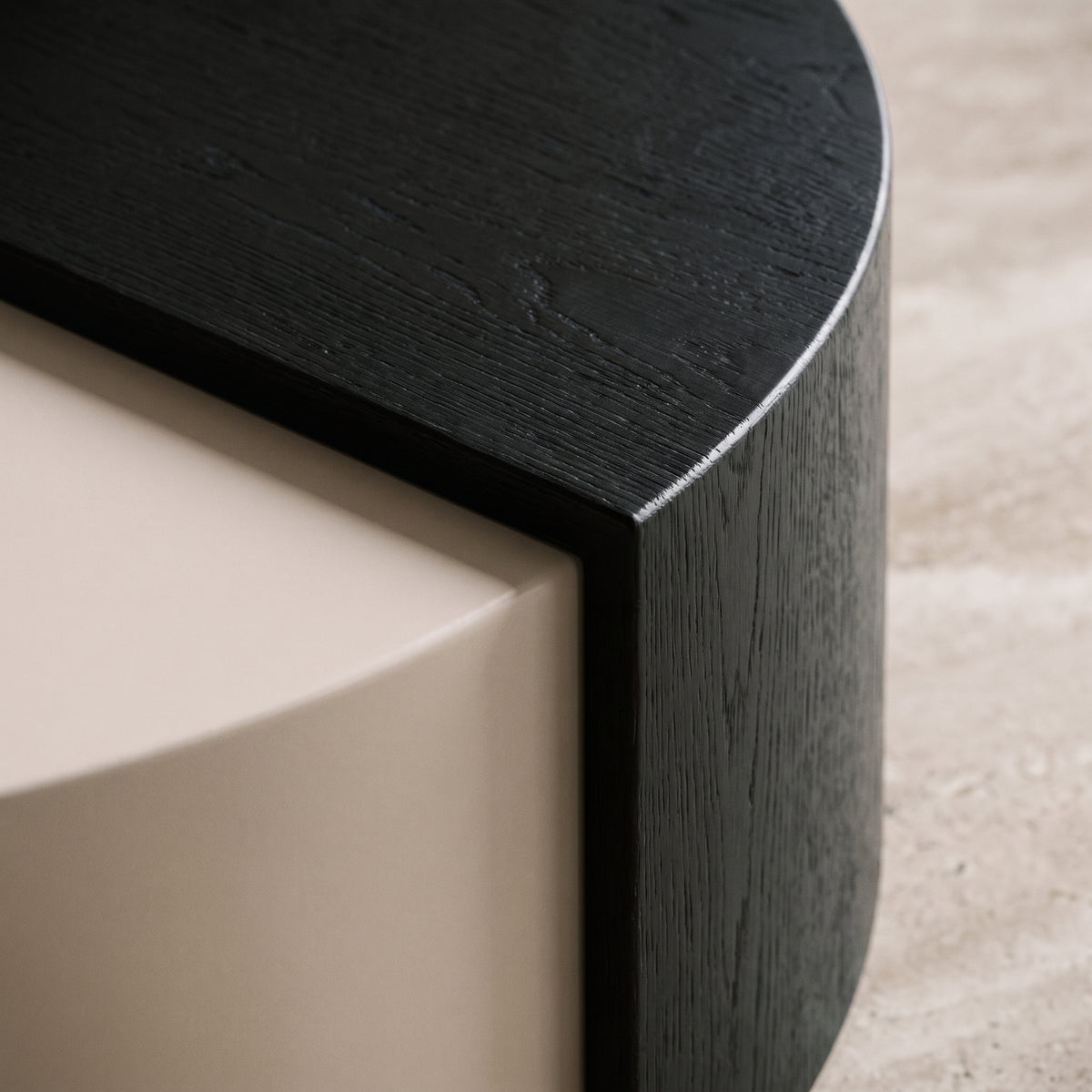 Table basse ronde en bois avec rangement rotatif – design contemporain