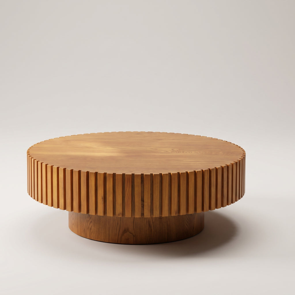 Table basse ronde en bois cannelé – 80 ou 100 cm