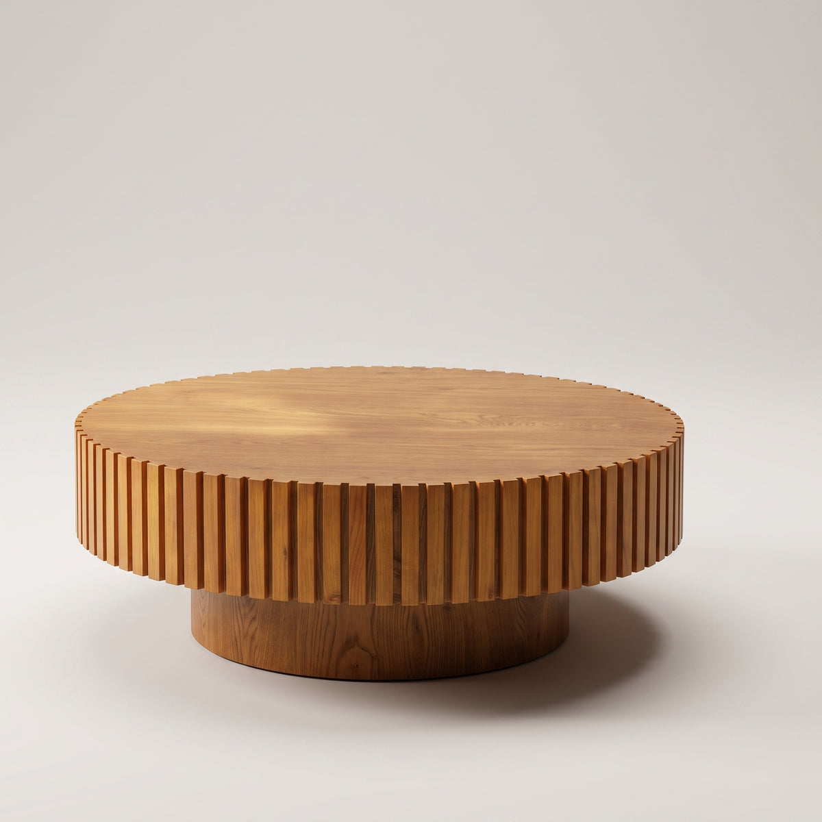 Table basse ronde en bois cannelé – 80 ou 100 cm