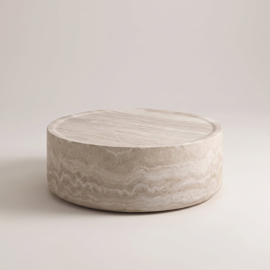 Table basse ronde beige en fibre de verre – design moderne