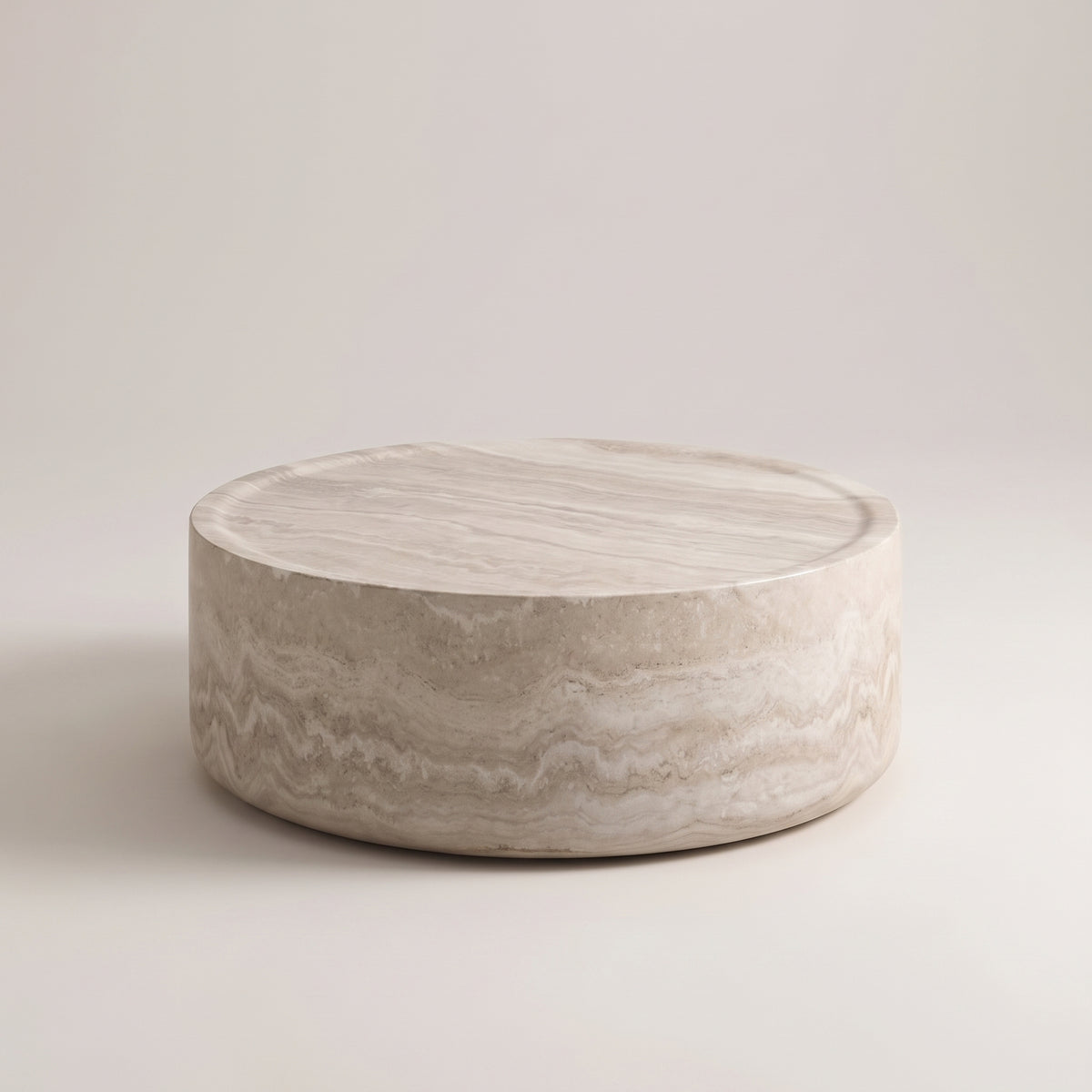 Table basse ronde beige en fibre de verre – design moderne