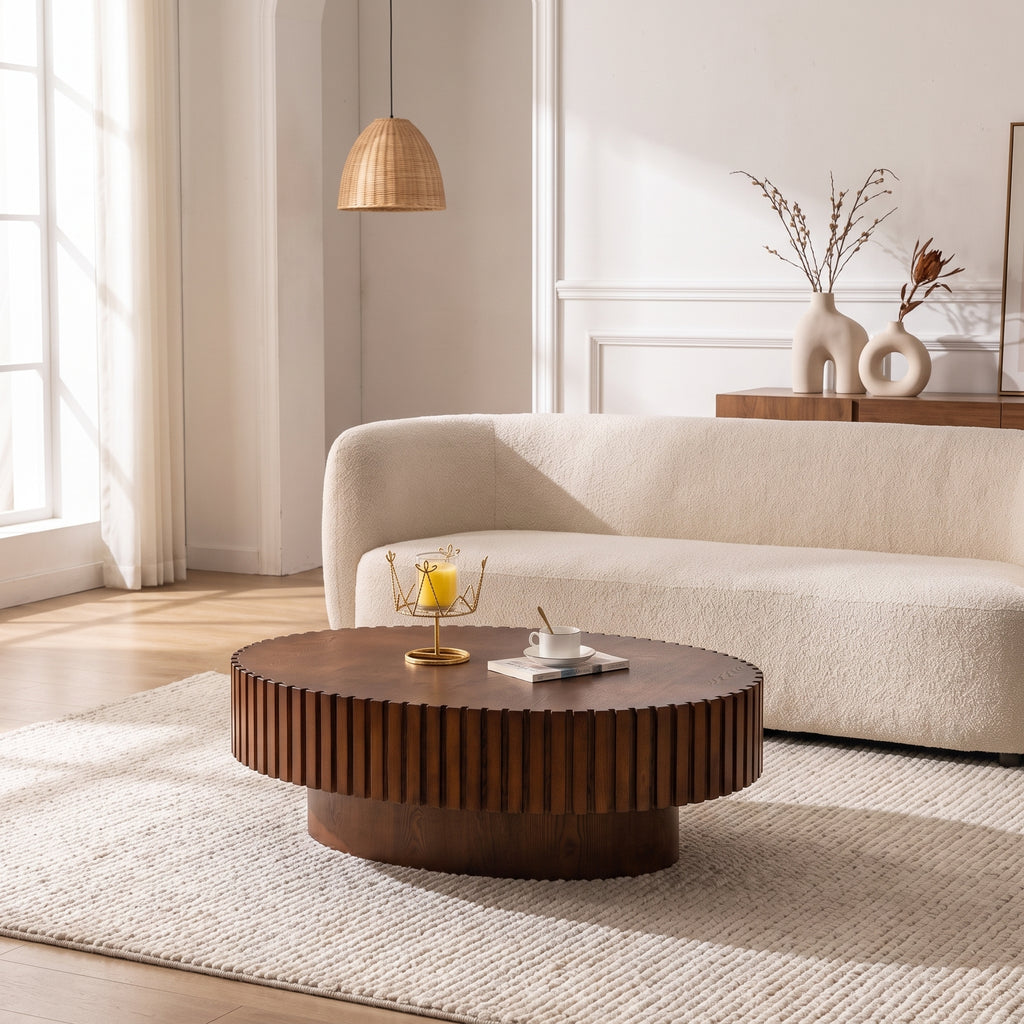 Table basse ronde en bois cannelé – 80 ou 100 cm